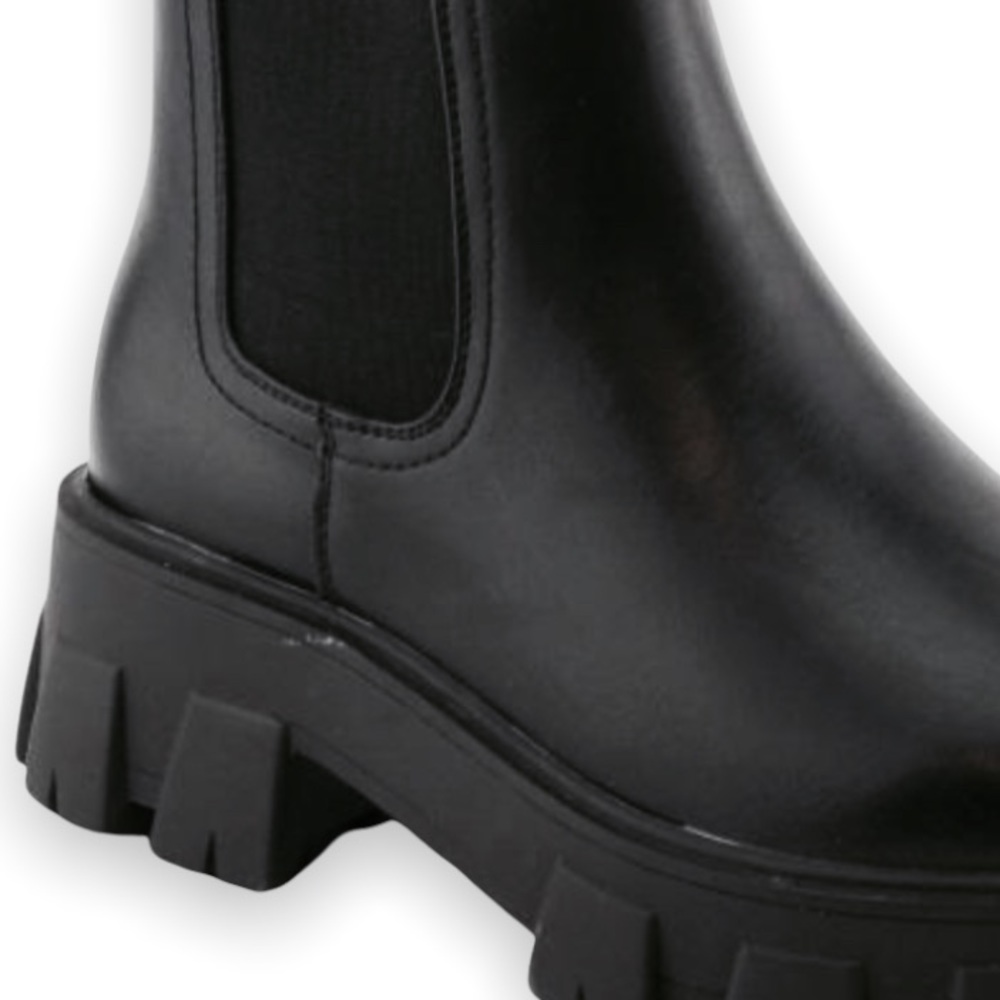 1 Left! Black Pu Slip On Chunky Sole Platform Gore Ankle Boots 10 - Picture 4 of 5